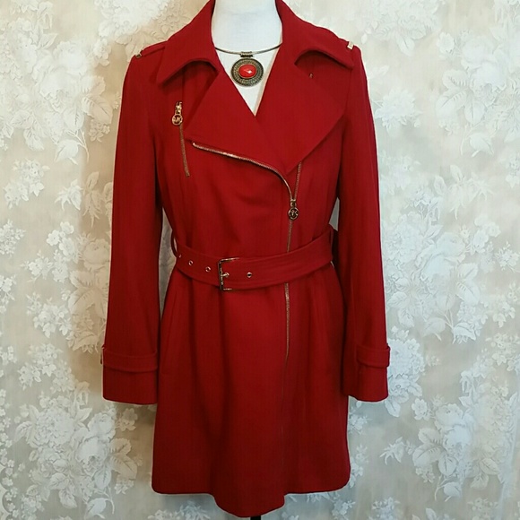 MICHAEL Michael Kors Jackets & Blazers - Michael Kors Red Wool Blend Belted Coat Size 8